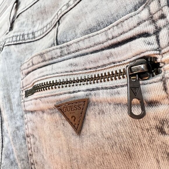 Guess Women's Low Rise Whitewash Moto Jeans Gray Sz 28 - Picture 7 of 12